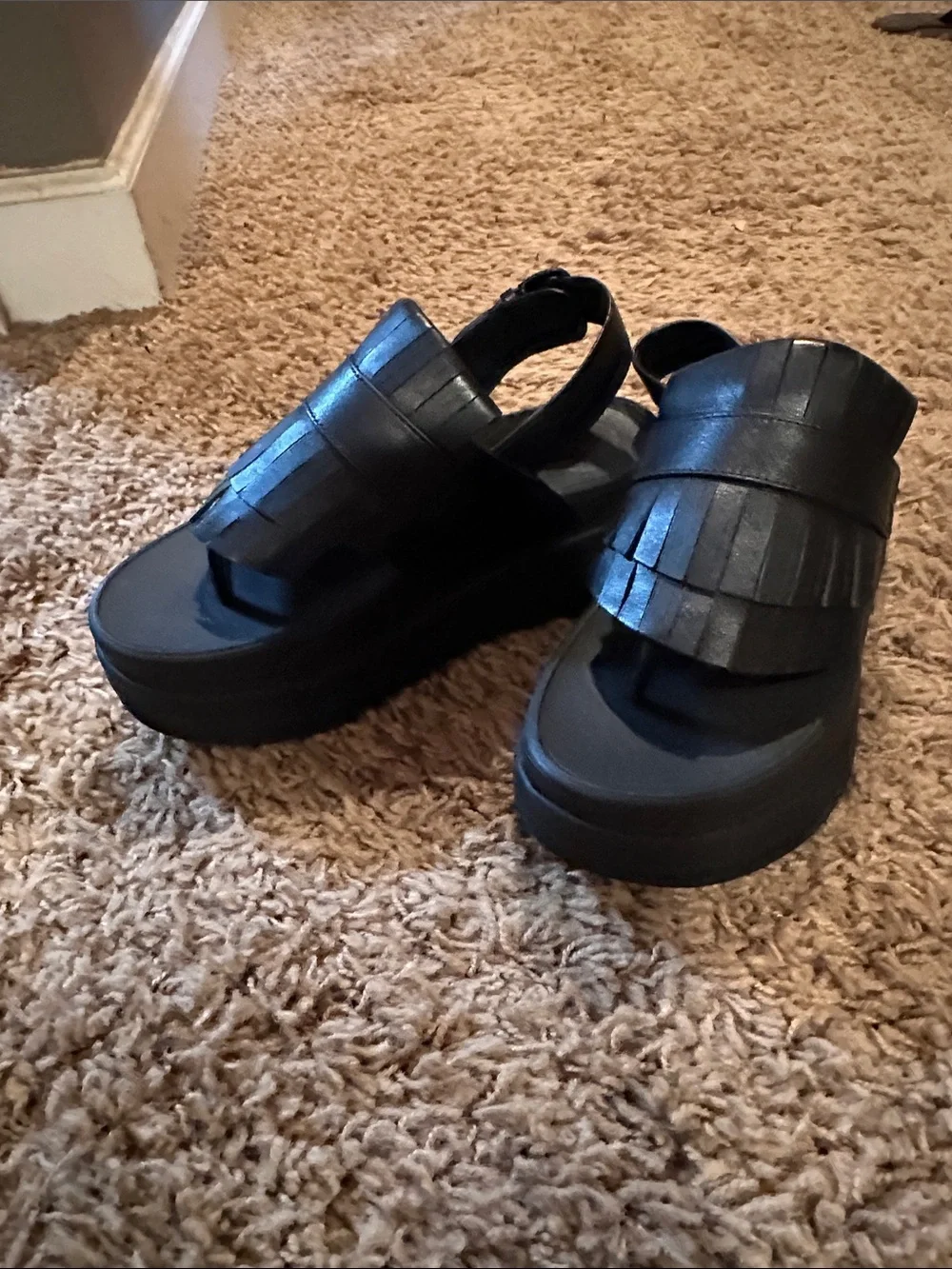 FitFlop Black Platform Fringe Slingback Sandals